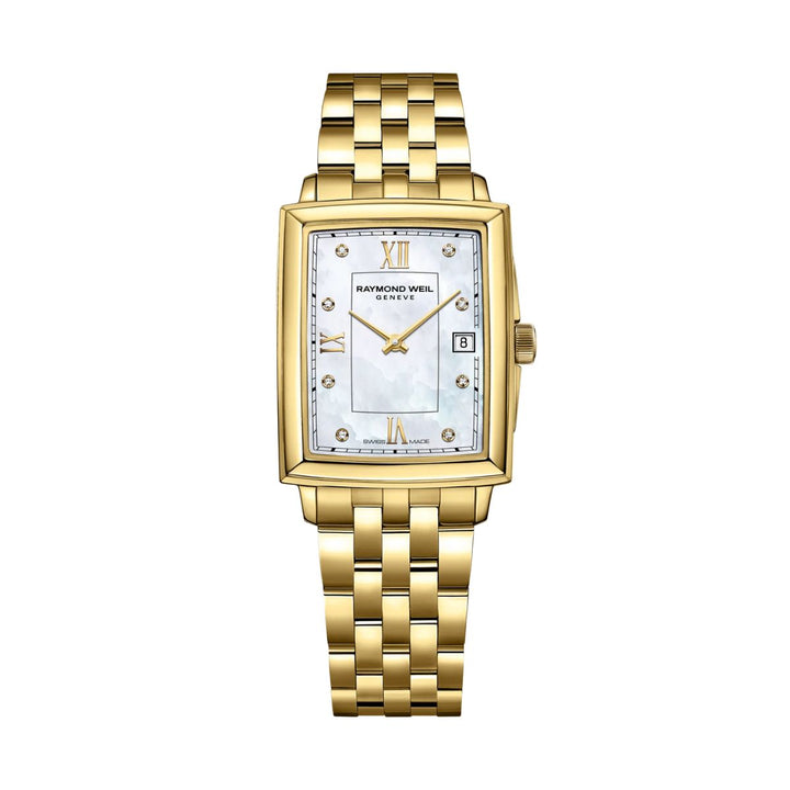 Raymond Weil Toccata rectangular yellow gold PVD ladies watch with mother-of-pearl diamond dial, 5925-P-00995