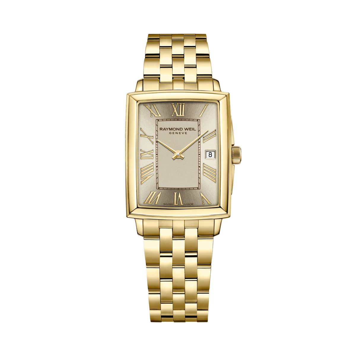 Raymond Weil Toccata rectangular yellow gold PVD ladies watch with champagne Roman numeral dial, 5925-P-00100