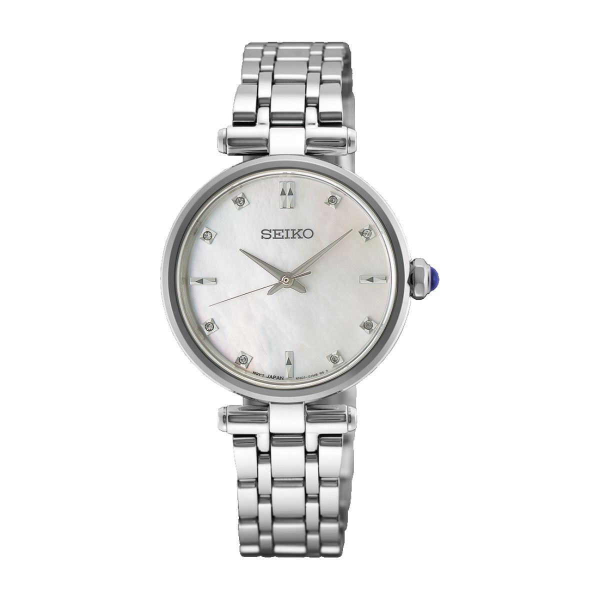 Seiko HGH005P1 ladies stainless steel diamond watch with white mother of pearl dial