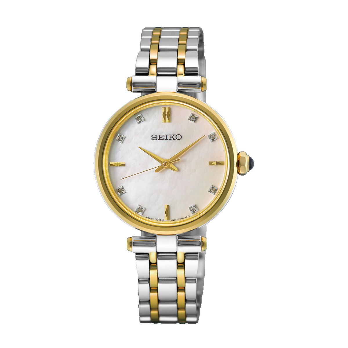 Seiko HGH007P1 ladies two tone diamond watch with white mother of pearl dial