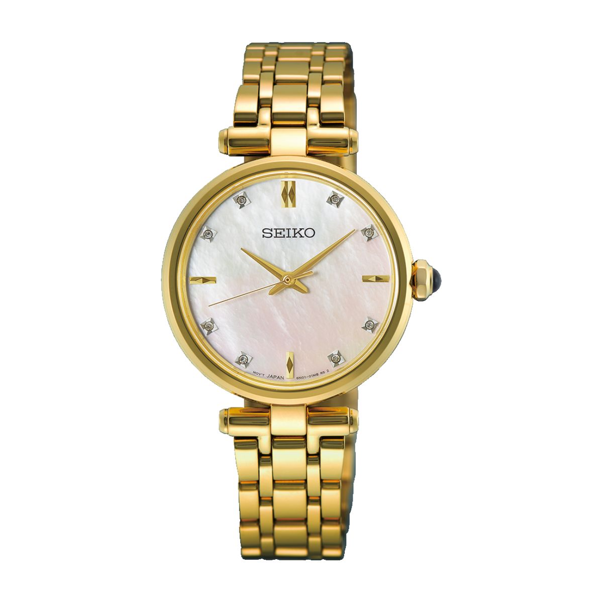 Seiko HGH008P1 ladies gold tone diamond watch with champagne mother of pearl dial