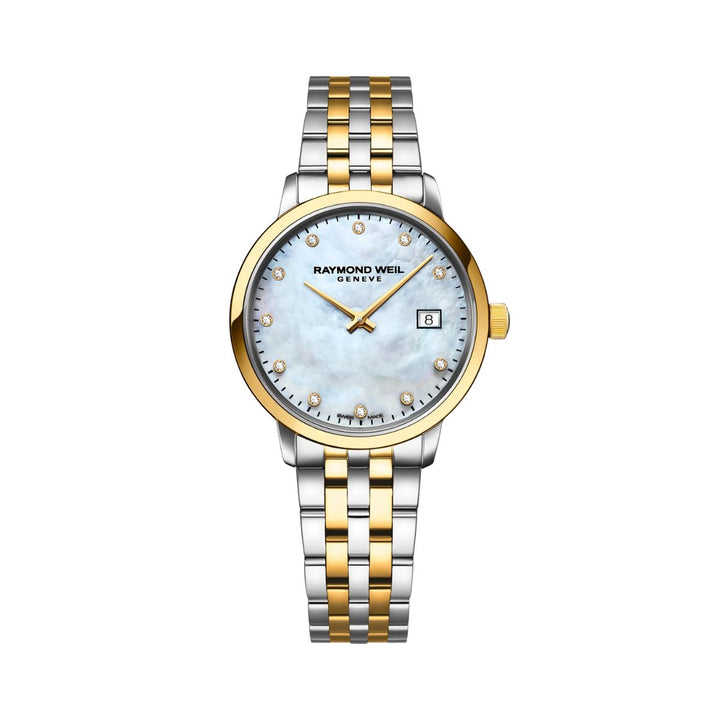 Raymond Weil Toccata 5985-STP-97081 women's two-tone quartz watch with white mother-of-pearl dial and diamond hour markers