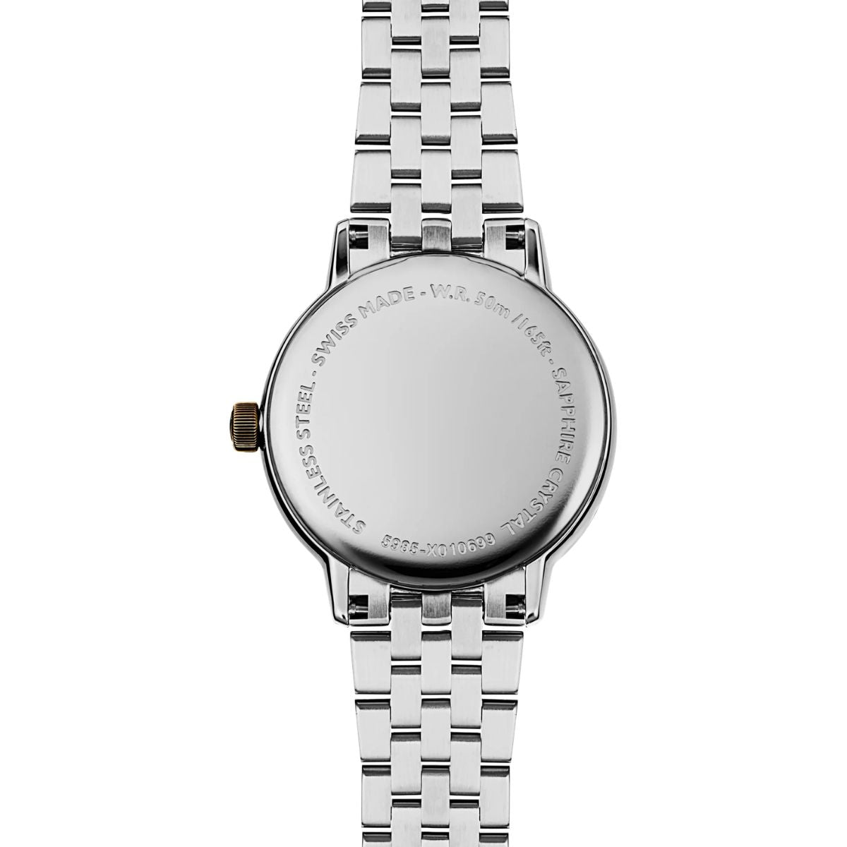 Detail view of the Raymond Weil Toccata 5985-STP-97081 mother-of-pearl diamond watch