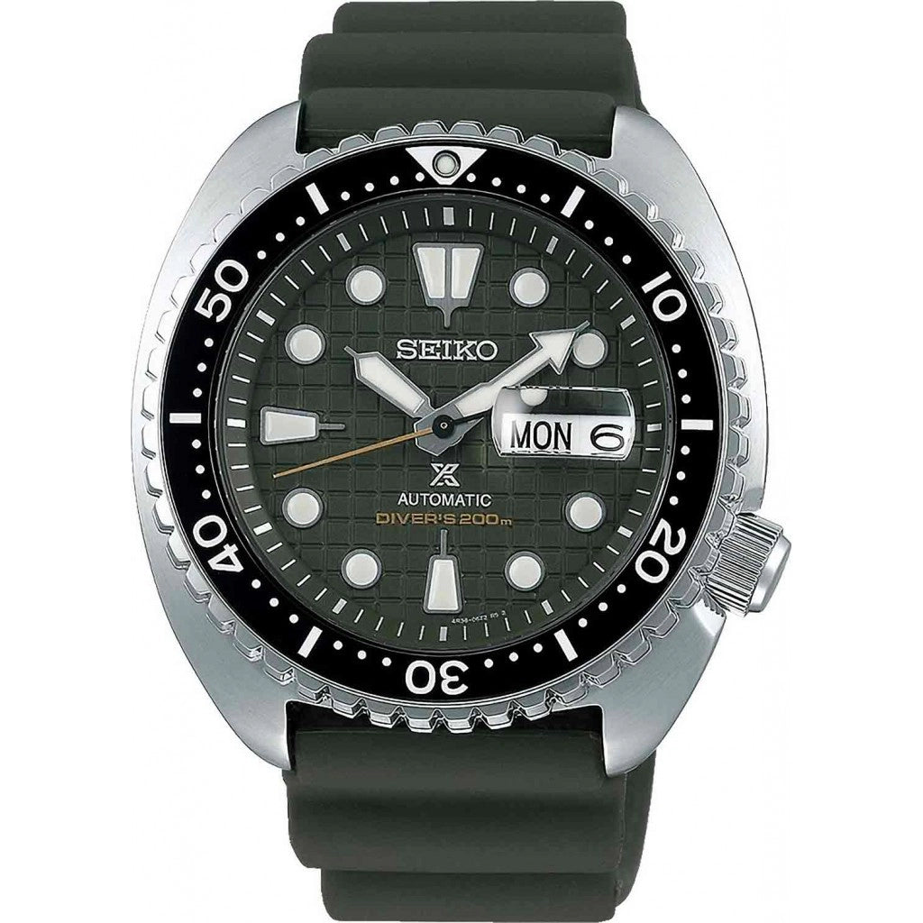 Seiko automatic divers watch with green rubber strap