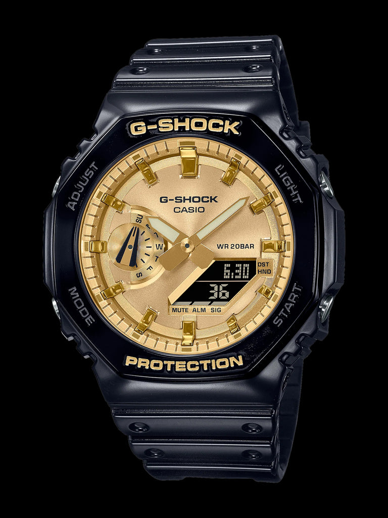 Black and gold G Shock watch