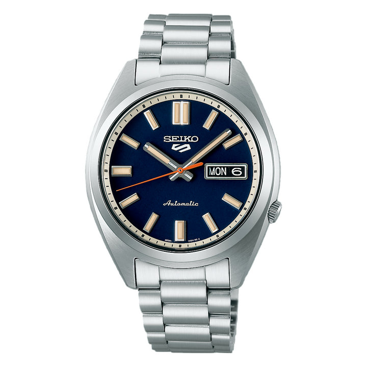 Seiko 5 Sports automatic watch with a blue dial and date window.