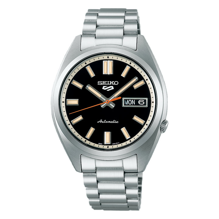 Retro Seiko 5 Sports automatic watch with a black dial.
