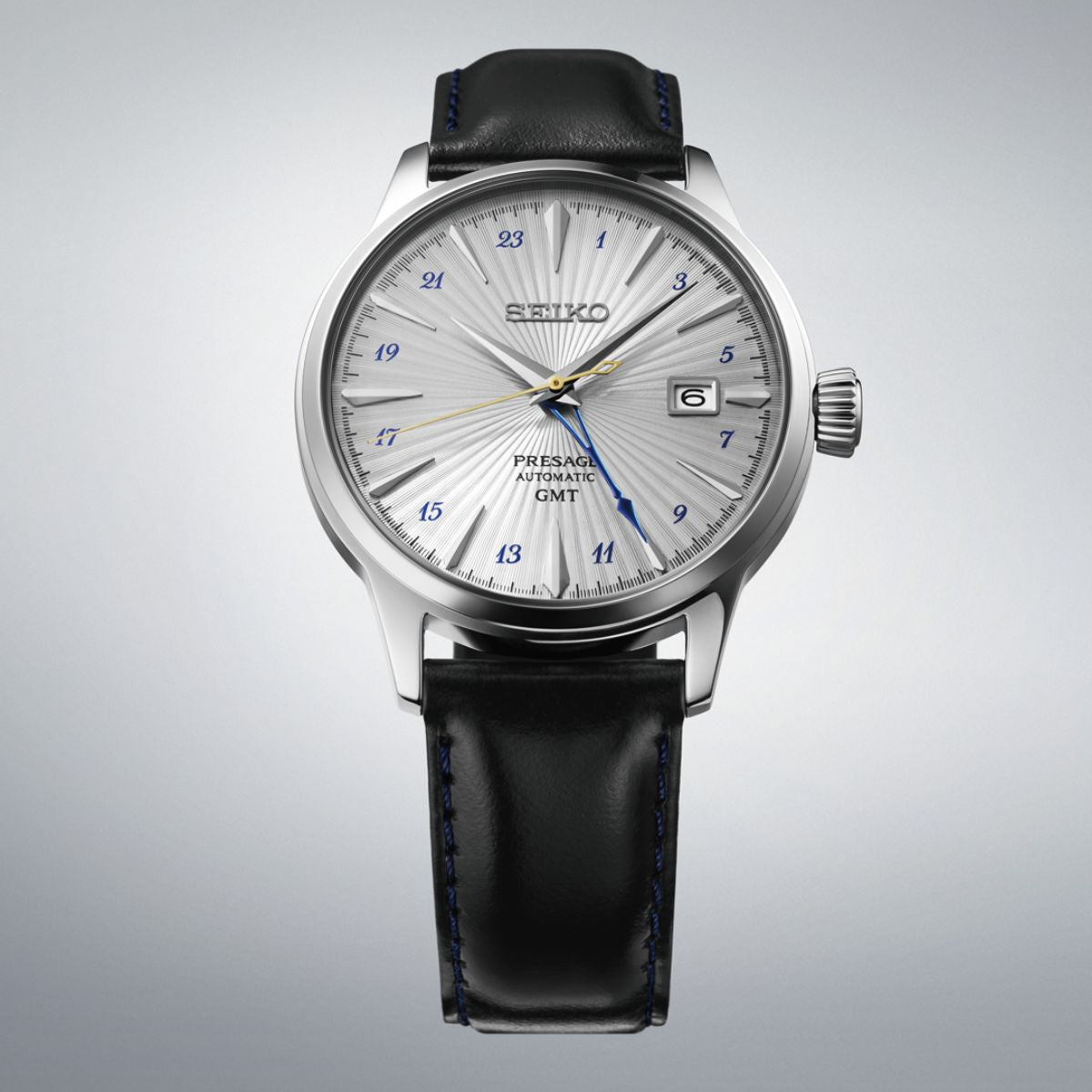 Seiko Presage SSK049J Silver Bullet GMT Watch Front View – Wrights Jewellers NZ