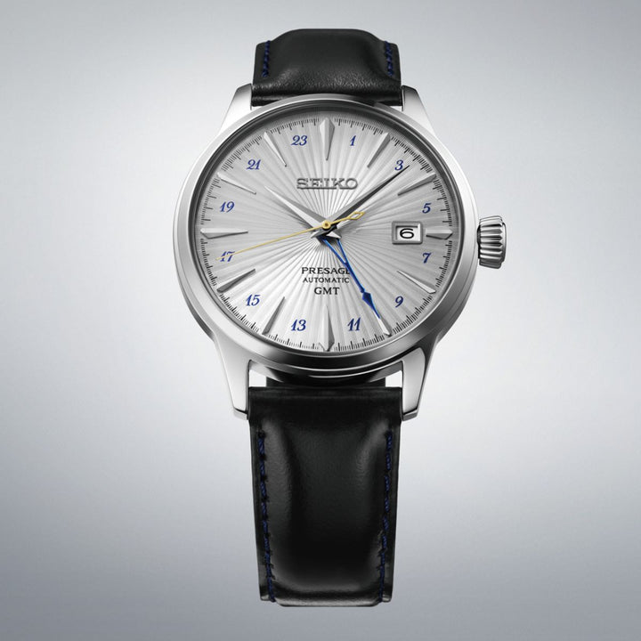 Seiko Presage SSK049J Silver Bullet GMT Watch Front View – Wrights Jewellers NZ