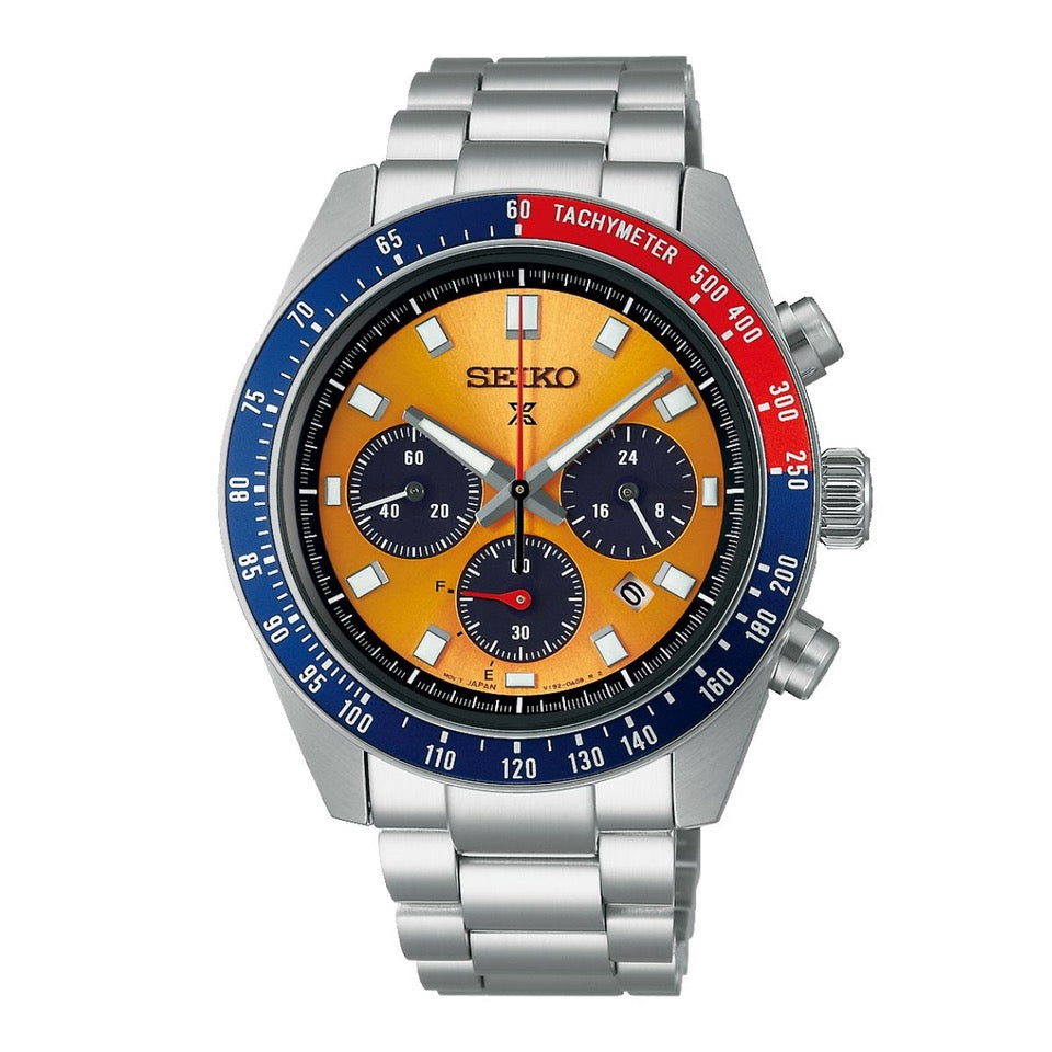 Seiko Prospex HBJ004P1 solar chronograph watch, navy dial, stainless steel bracelet, 41.4mm case