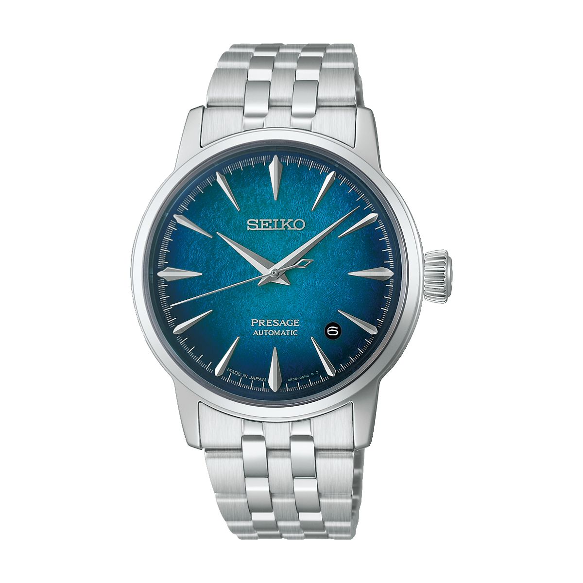 Seiko Presage Cocktail Time HCB001J1 Emerald Mist automatic watch with blue-green crushed ice dial, Wrights Jewellers