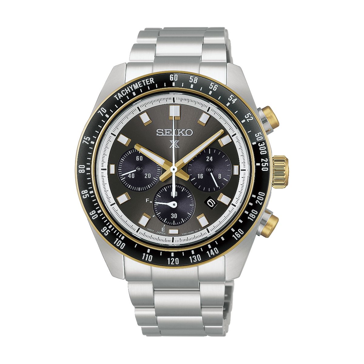 Seiko Prospex Speedtimer HBJ002P1 solar chronograph with grey dial and gold-tone accents