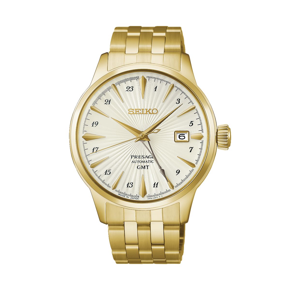 Seiko Presage HCB004J1 Cocktail Time Daiquiri GMT watch with champagne dial and gold-tone bracelet