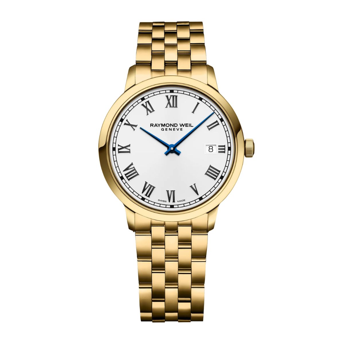 Raymond Weil Toccata 5485-P-00359 men's quartz watch with white Roman numeral dial and yellow gold PVD case