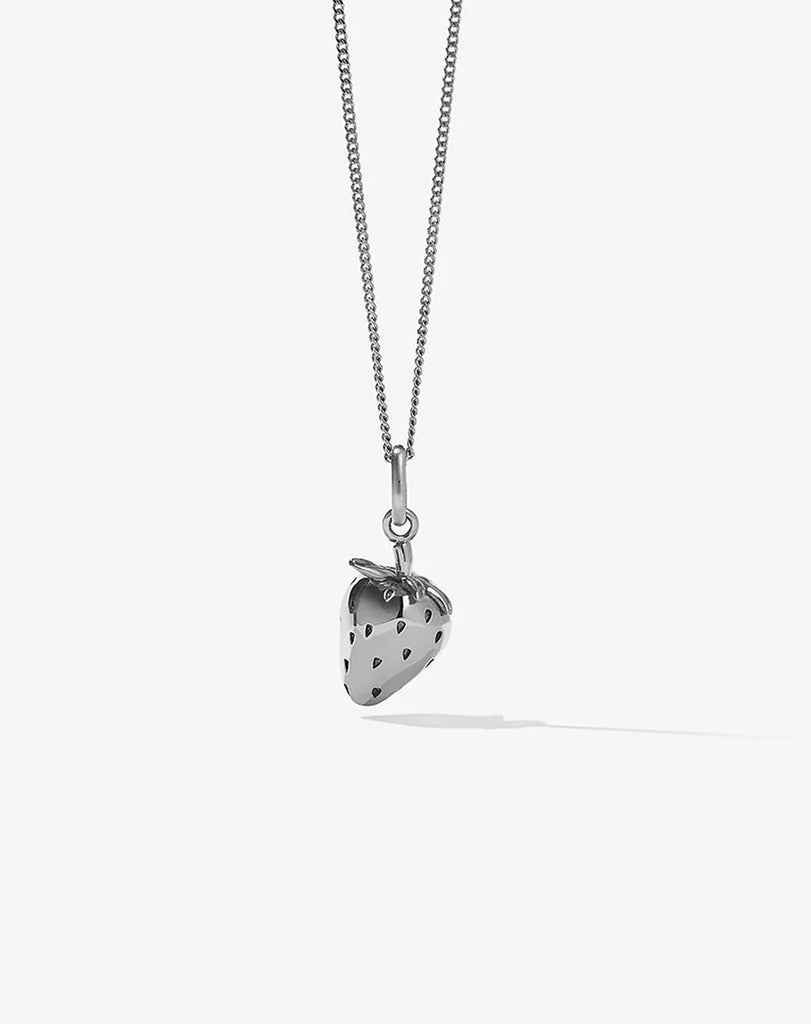 Silver strawberry charm necklace