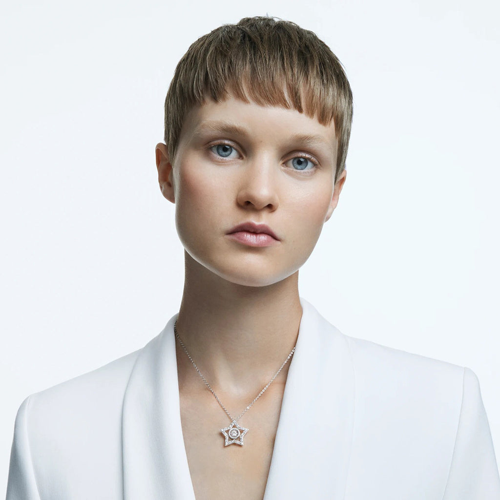 Swarovski Stella Necklace, worn by a model in a white blazer