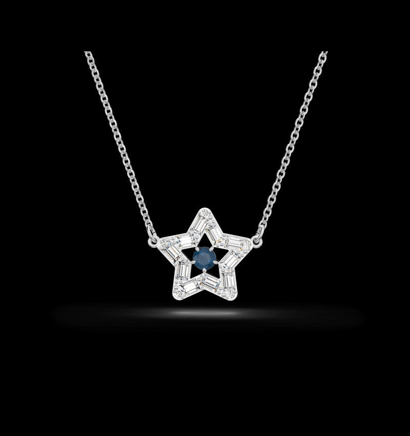 Swarovski star necklace with a blue crystal in the centre