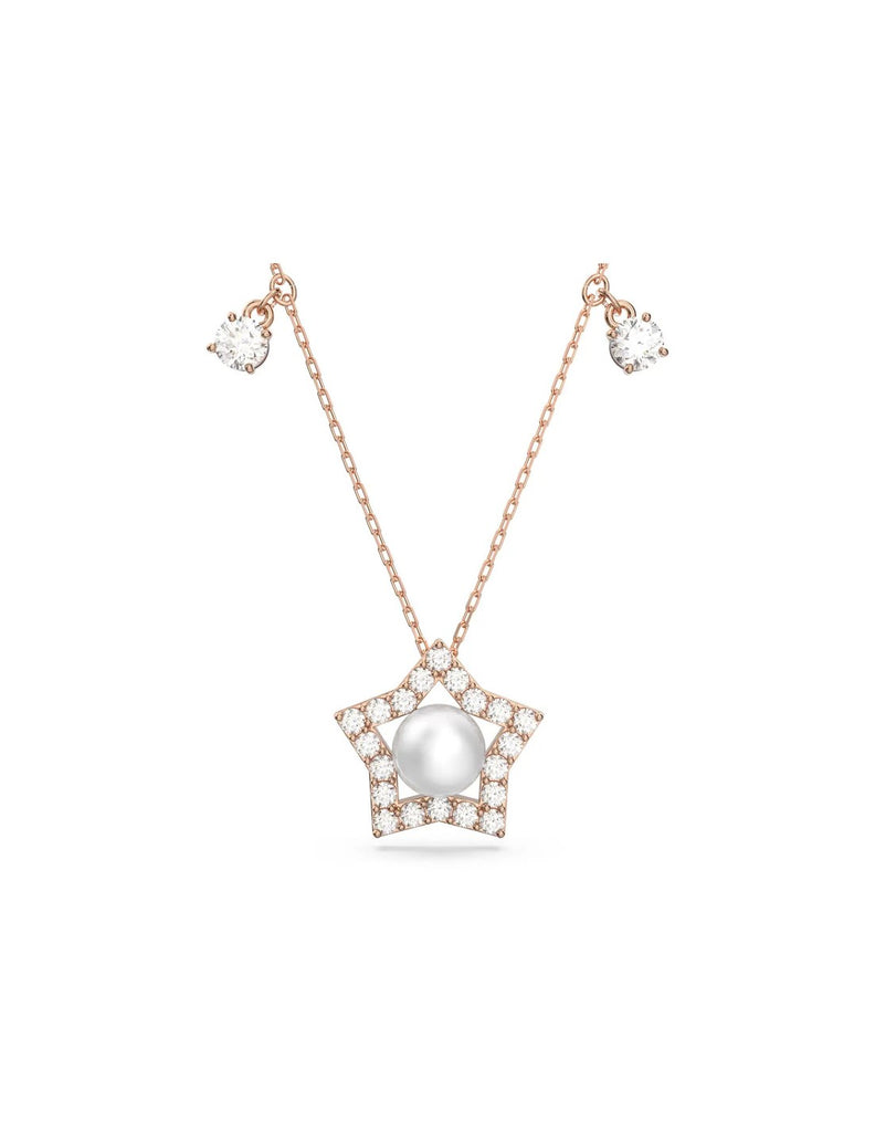 Rose gold Swarovski necklace with a star design.  There are pearls set in the centre of the star.