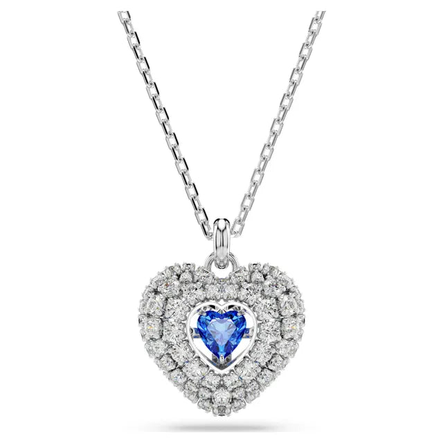 Swarovski heart necklace with a blue crystal in the centre