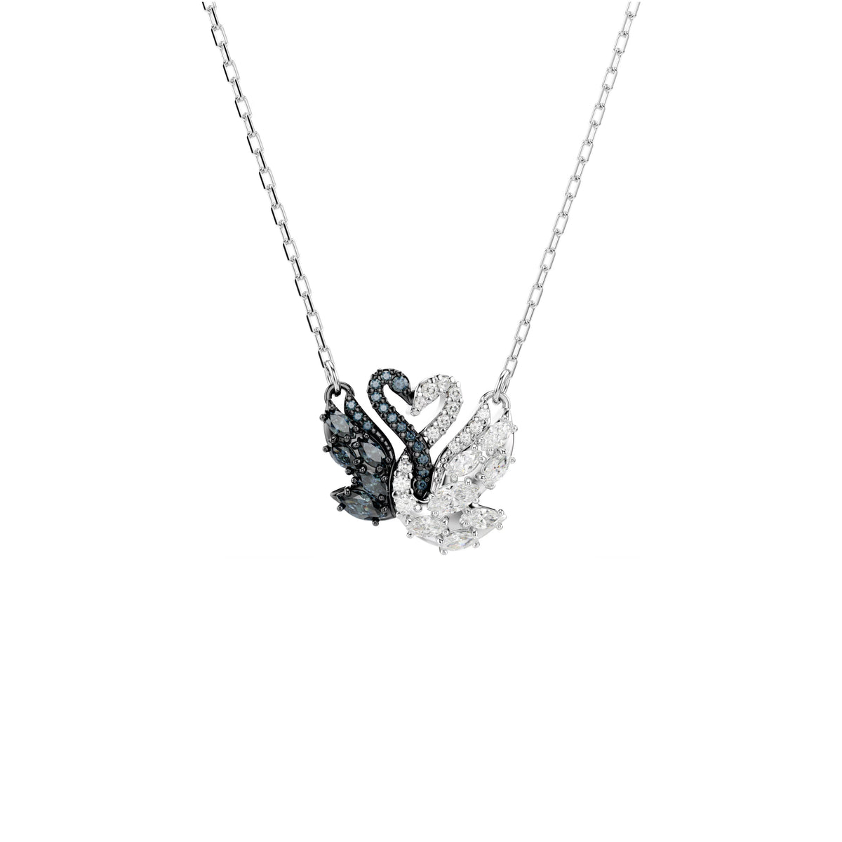 Swarovski Swan pendant, rhodium and ruthenium-plated intertwined swan motif