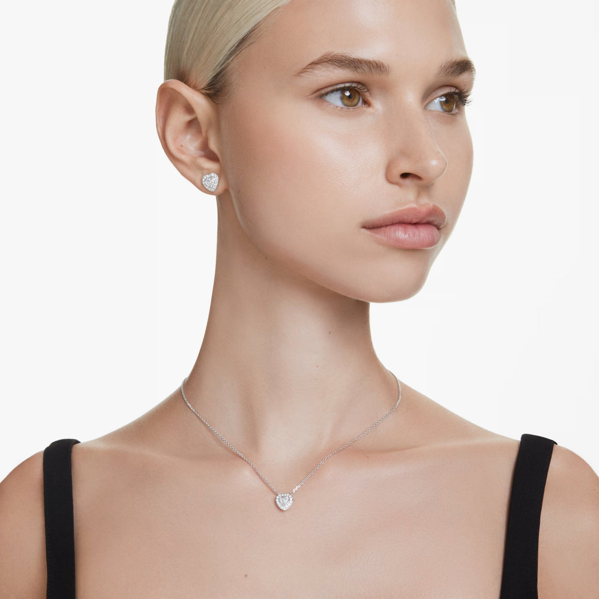 Ariana Grande x Swarovski heart pendant, rhodium-plated crystal with pavé halo