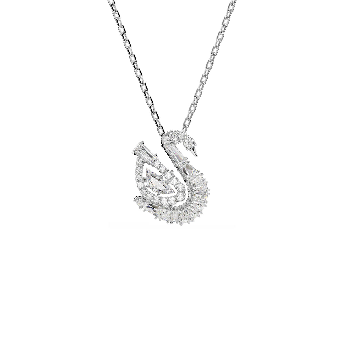 Swarovski Swan pendant, rhodium-plated silhouette with mixed-cut crystal detail