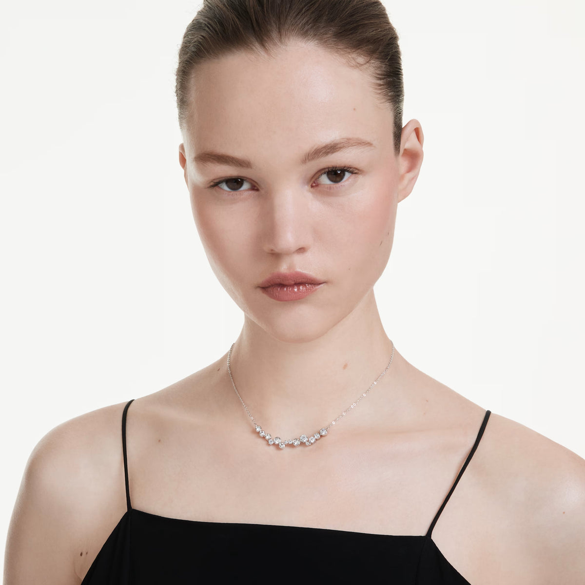 Swarovski Constella necklace, rhodium-plated starry design with clear crystal clusters