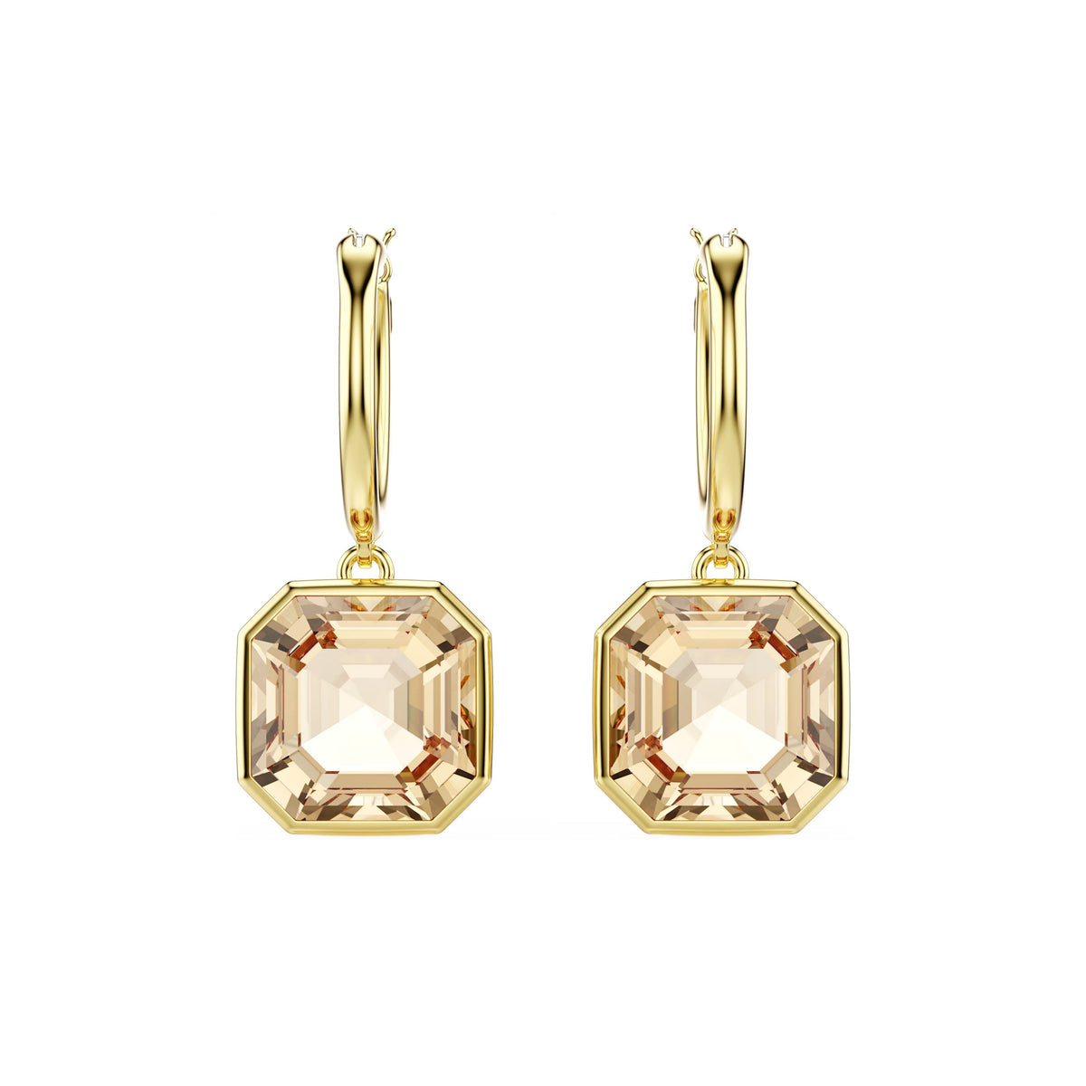 Swarovski Millenia drop earrings, 18K gold-finish with caramel Asscher-cut crystals