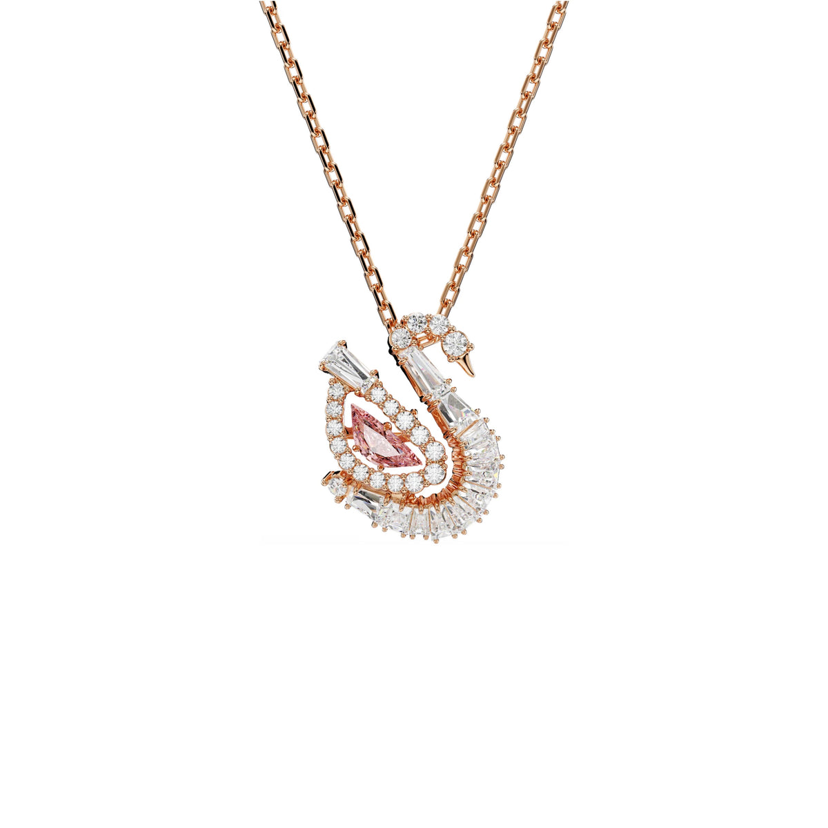 Swarovski Swan pendant, 18K rose gold finish with pink dancing stone swan motif