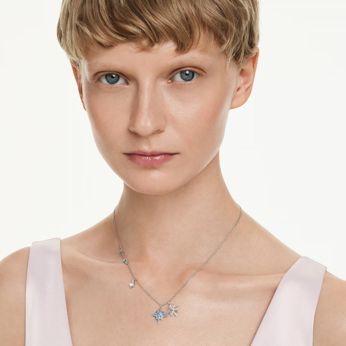Swarovski Symbolica Star pendant, rhodium-plated with blue kite-cut crystal