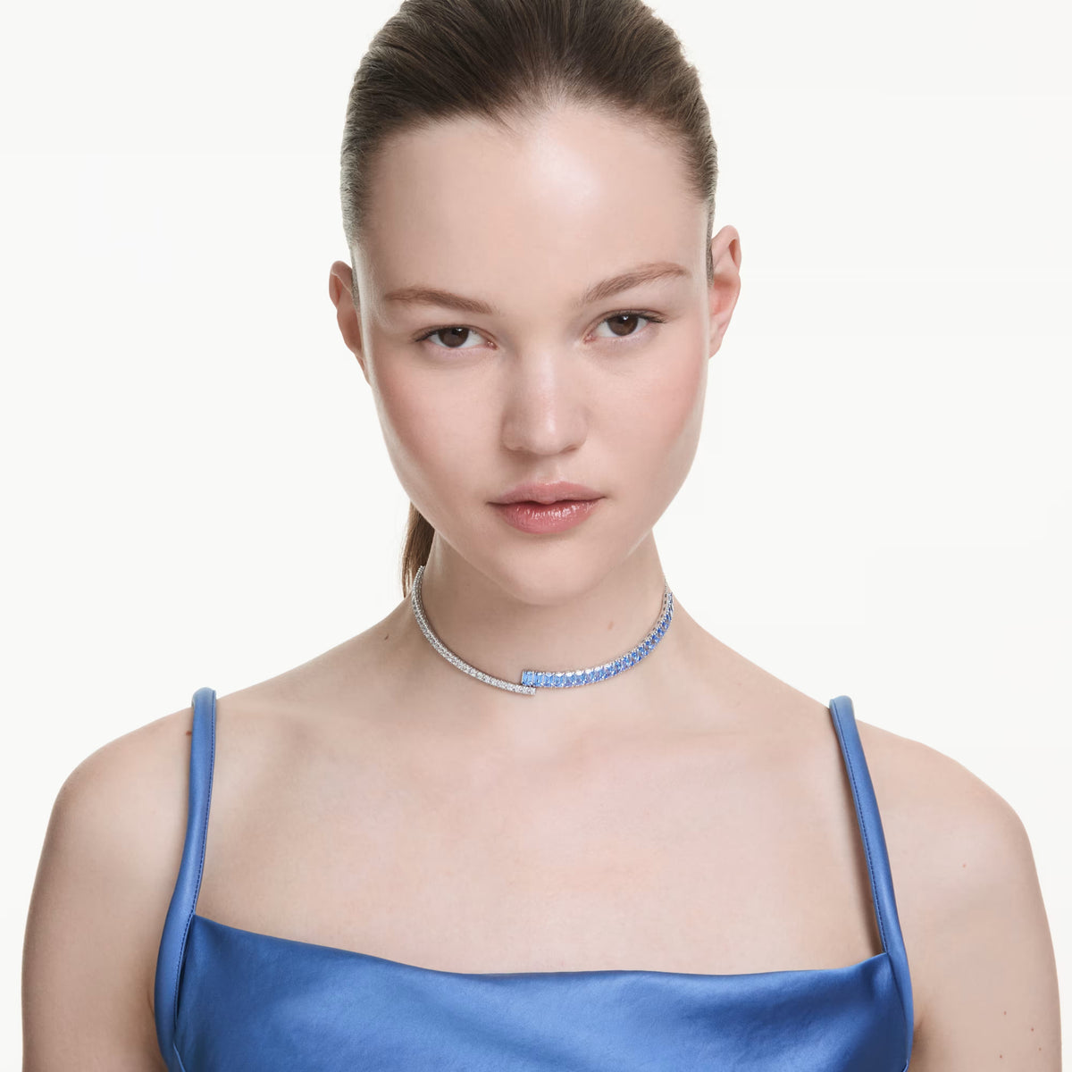 Swarovski Matrix choker, rhodium-plated with clear and blue crystal accents