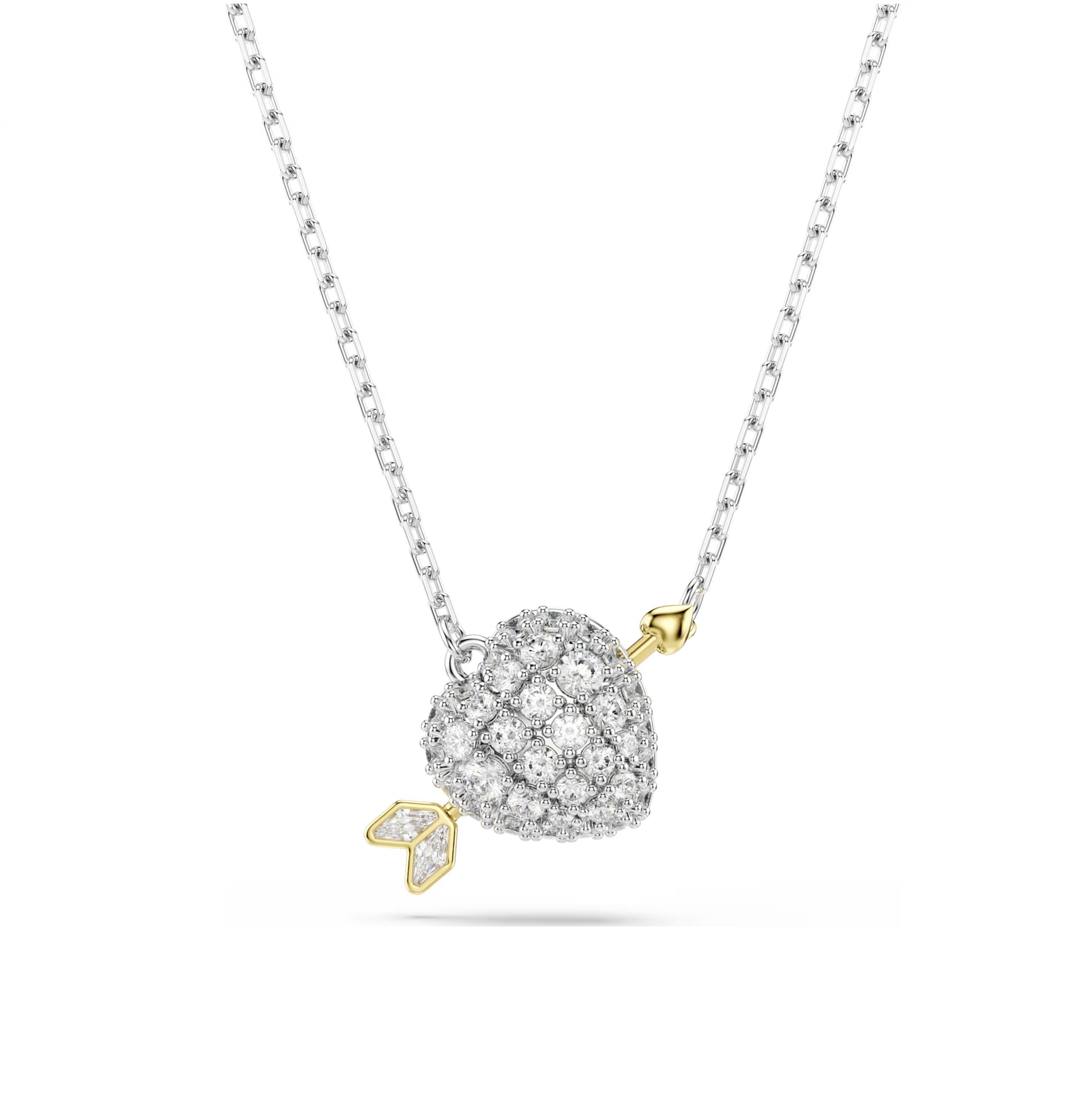 Idyllia pendant Mixed cuts, Heart with arrow, White, Mixed metal finish