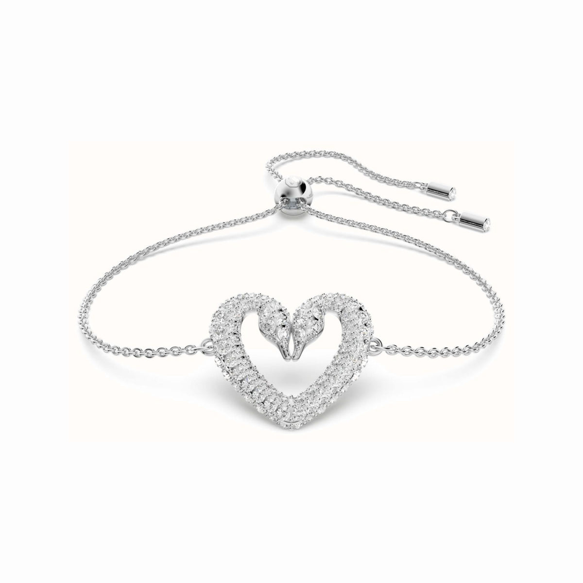 Swarovski Una bracelet, rhodium-plated intertwined swan heart charm with white crystal pavé
