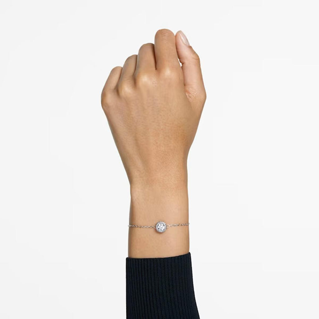 Rhodium plated Swarovski Constella Bracelet shown on a wrist