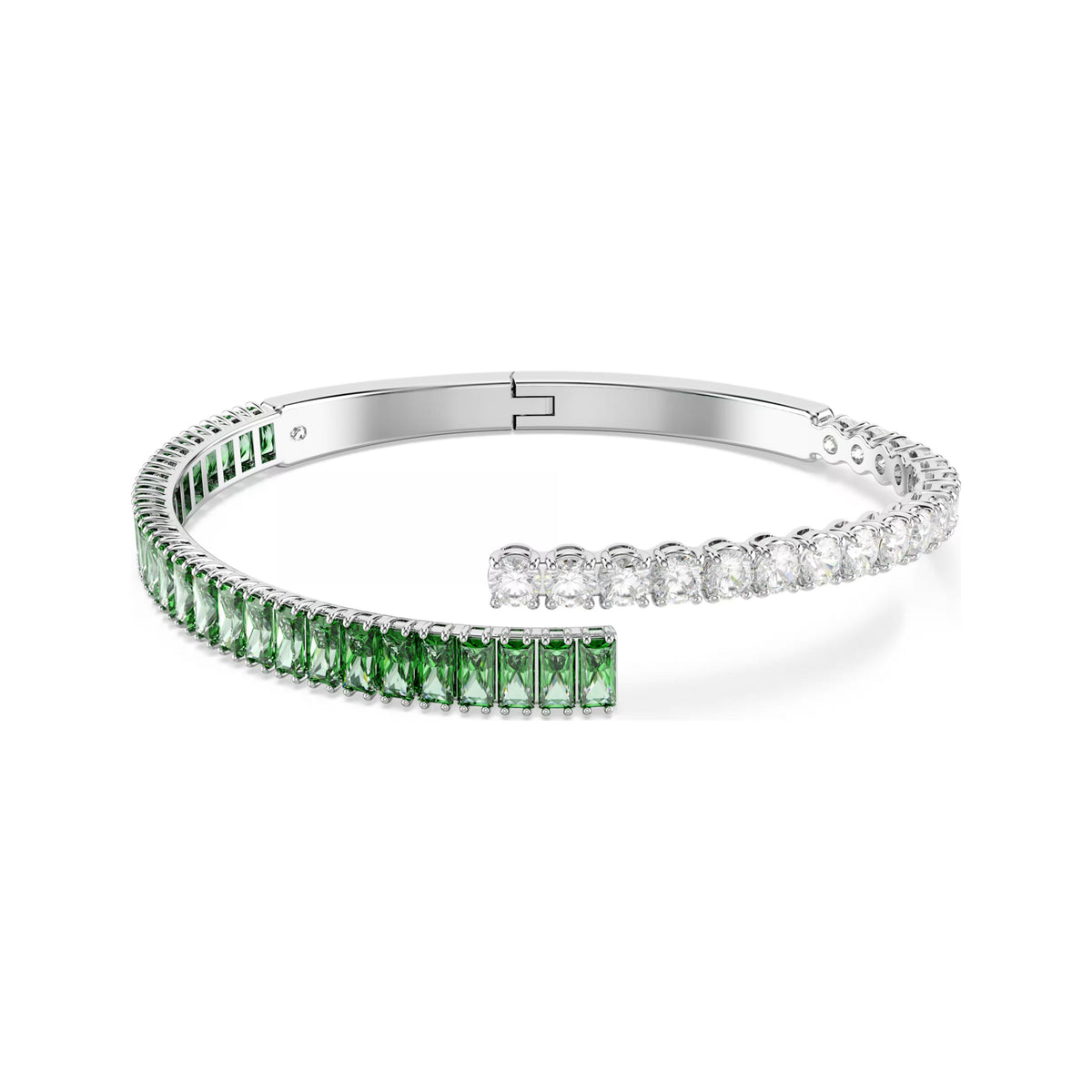 Swarovski Matrix bangle, rhodium-plated with clear and green crystal accents