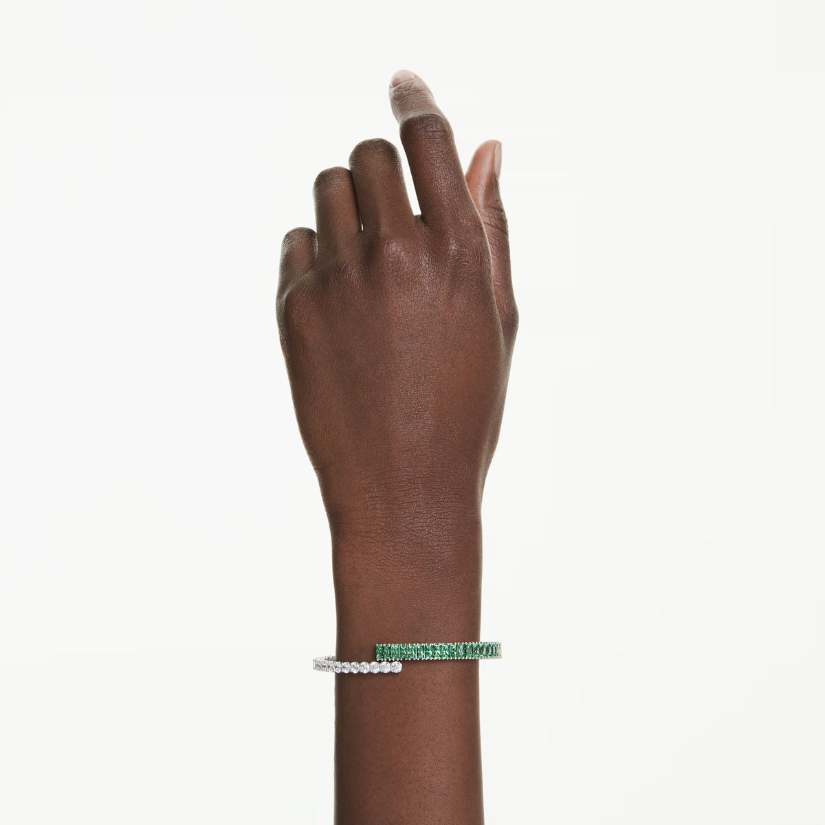 Swarovski Matrix bangle, rhodium-plated with clear and green crystal accents