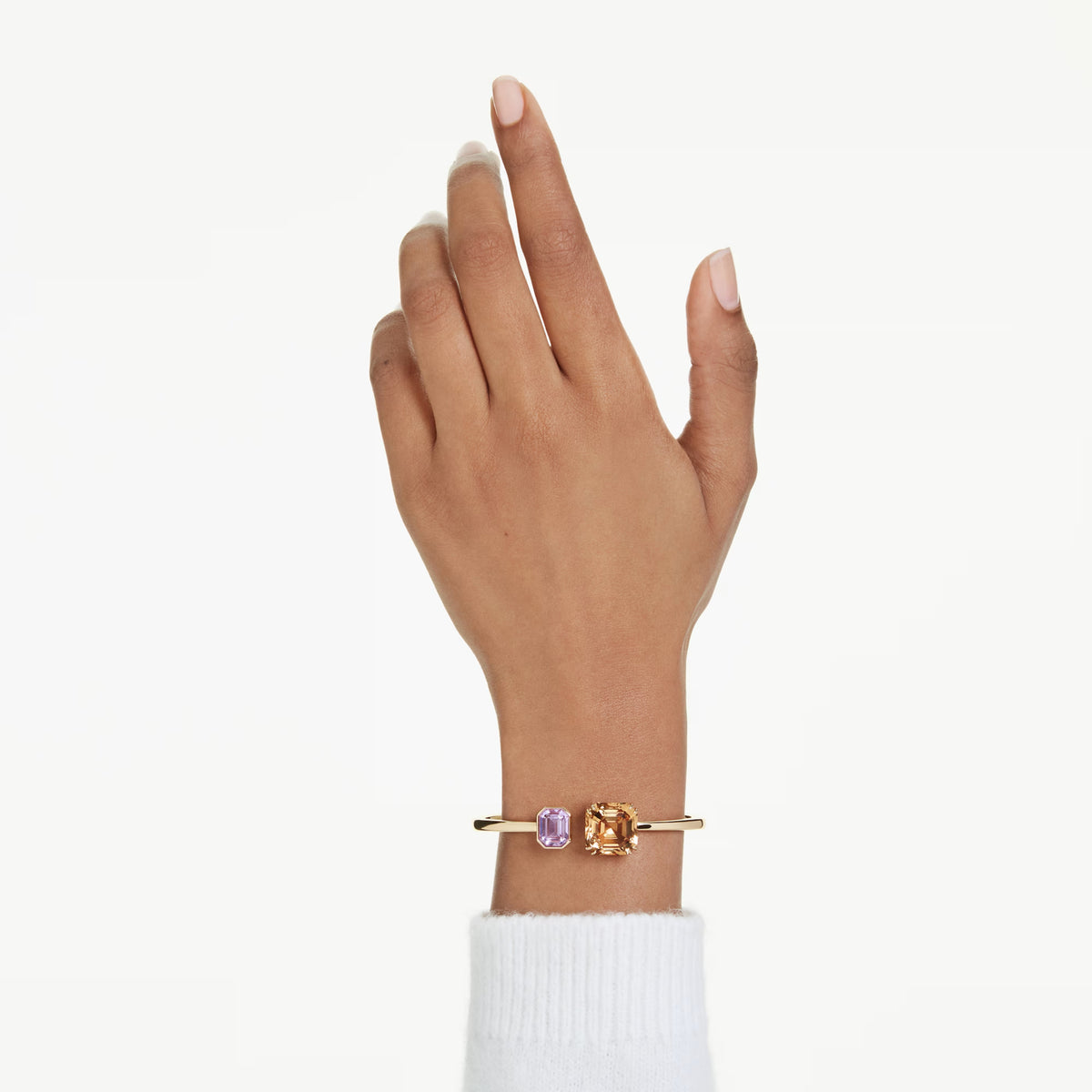 Swarovski Millenia bangle, 18K gold-finish with caramel and purple crystal accents