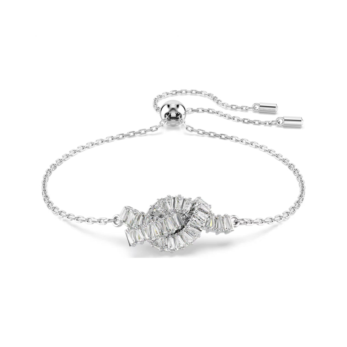 Swarovski Matrix knot bracelet, rhodium plated with baguette cut crystals