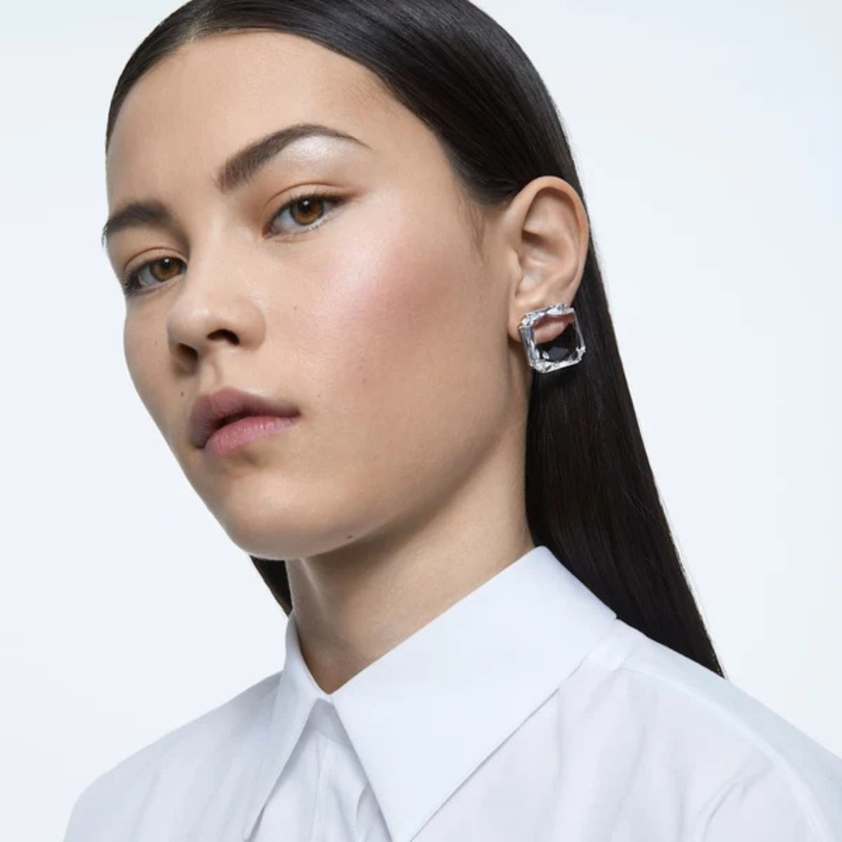 Swarovski Mesmera Square Clip Earring - View 2 | Wrights Jewellers NZ