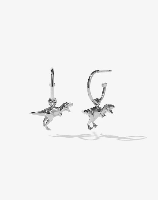 Silver dinosaur hoop earrings