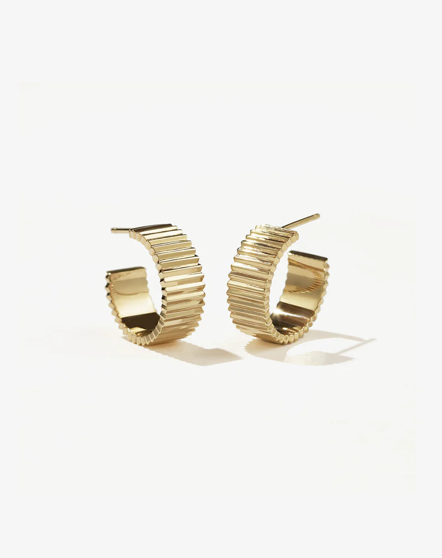 Gold ridged wide hoop earrings