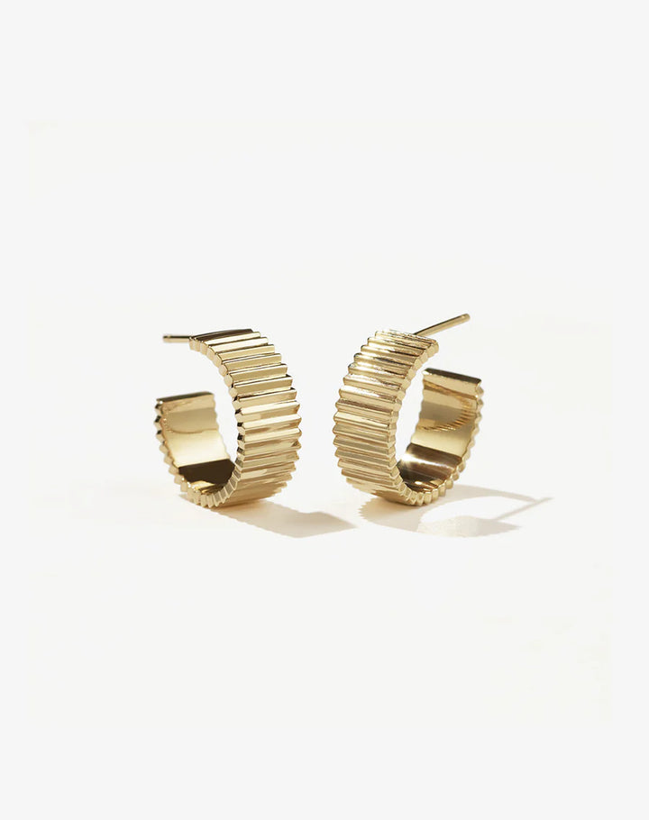 Gold ridged wide hoop earrings