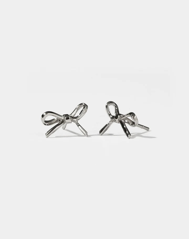Silver bow stud earrings