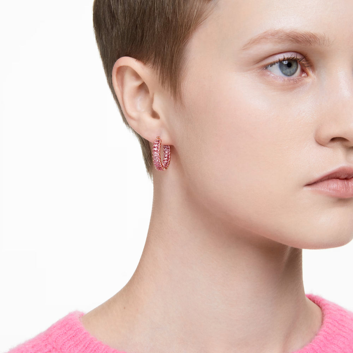 Swarovski Matrix pink hoop earrings detail