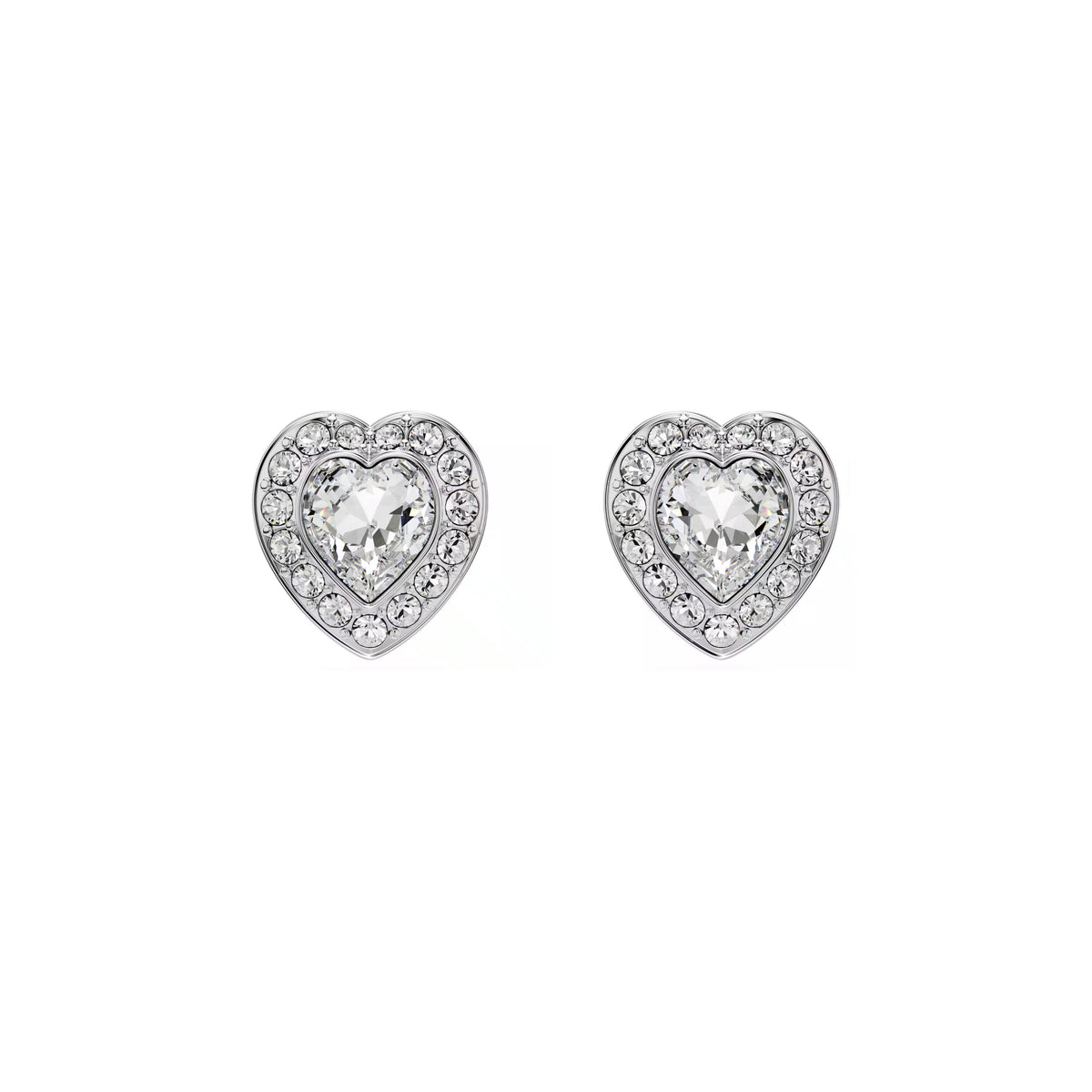 Ariana Grande x Swarovski heart stud earrings, rhodium-plated crystal with pavé halo