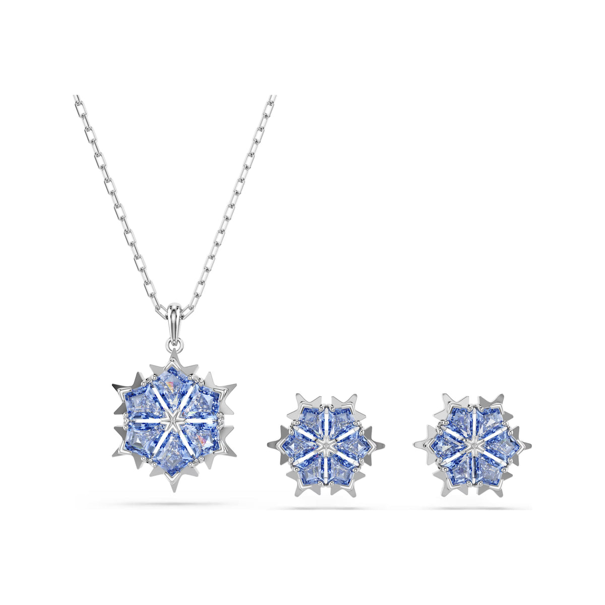 Swarovski Magic snowflake pendant and earrings set in greyish blue crystal