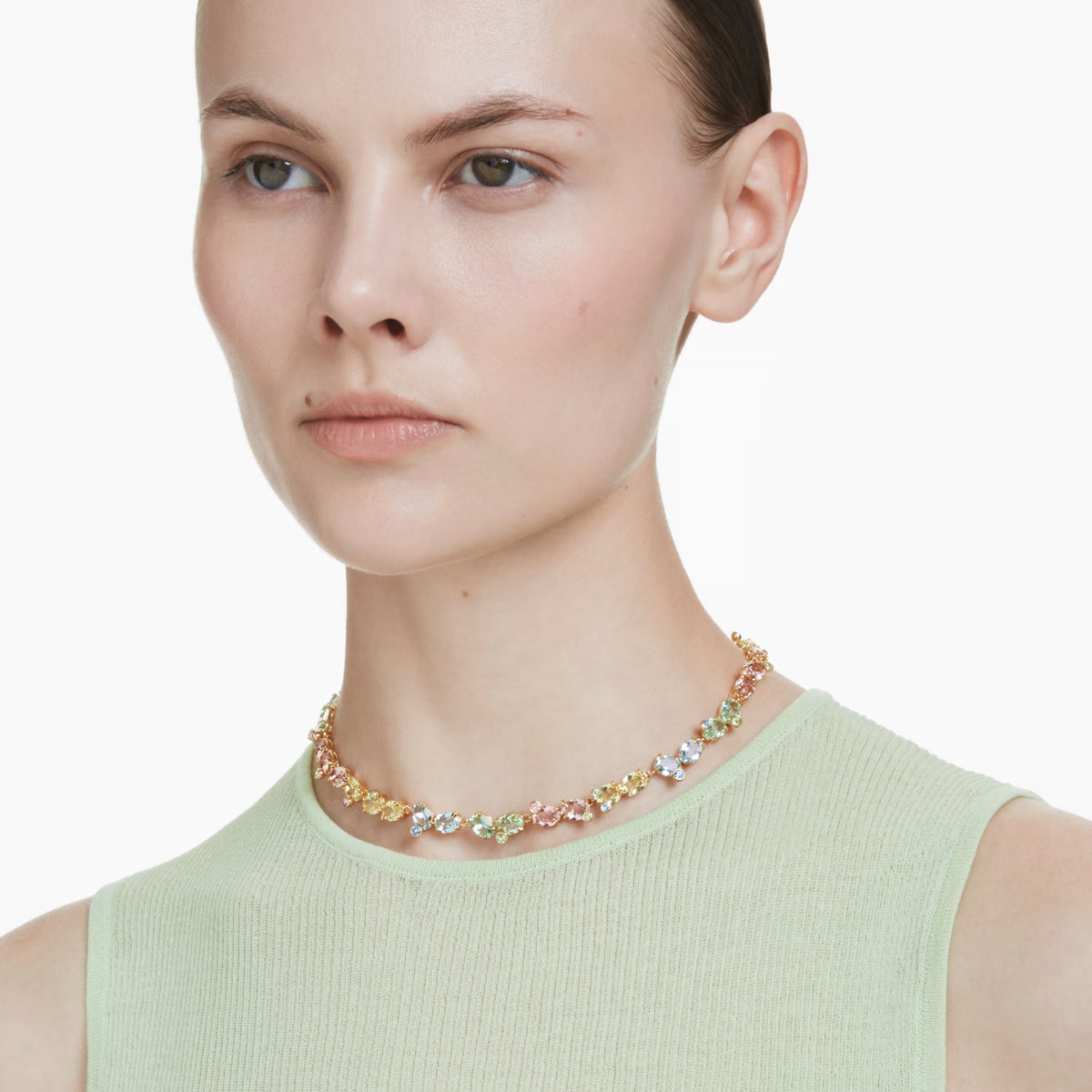 Swarovski Gema necklace, 18K gold-finish with multicoloured mixed-cut crystals