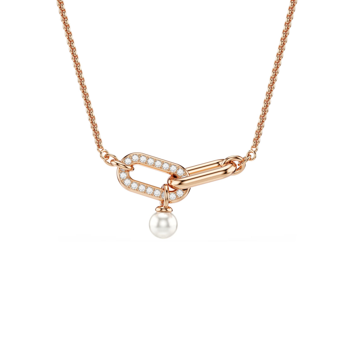 Swarovski Constella pendant, 18K rose gold finish with pavé and crystal pearl detail