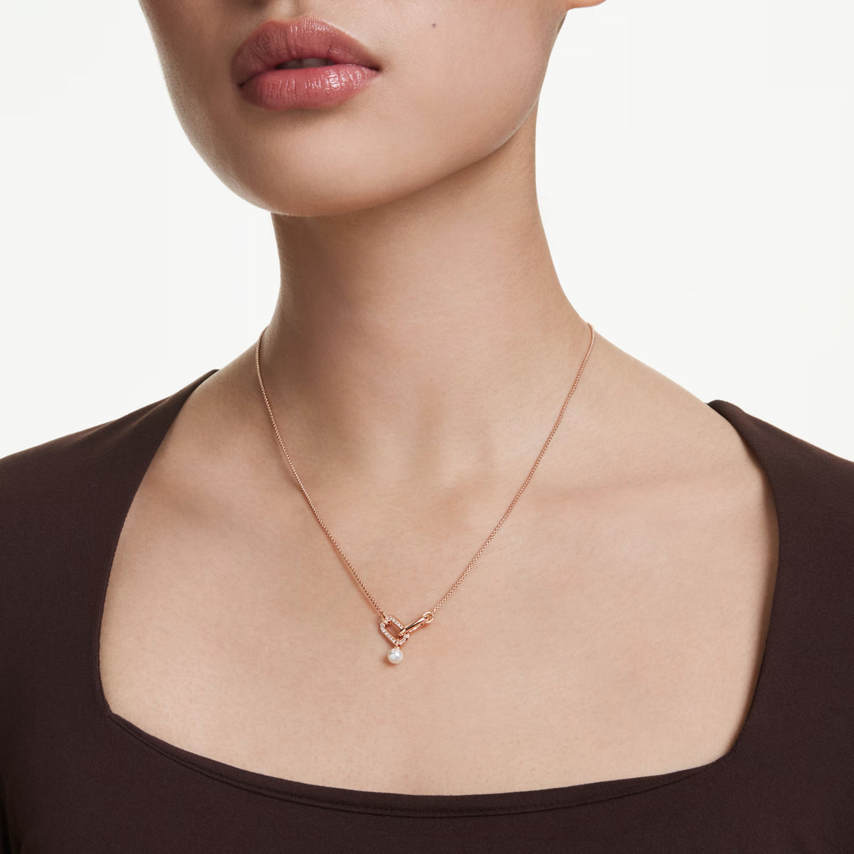 Swarovski Constella pendant, 18K rose gold finish with pavé and crystal pearl detail