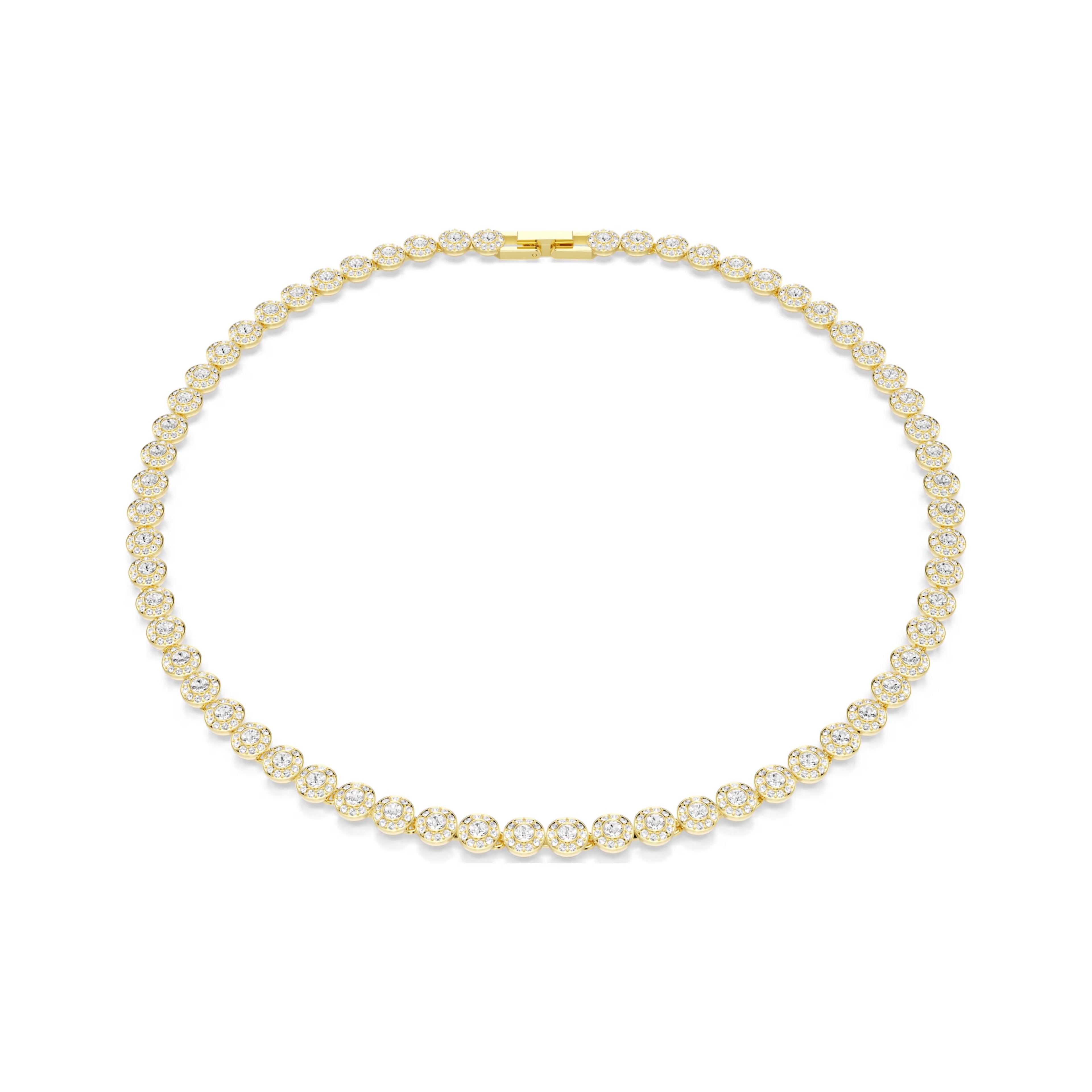 Swarovski Una Angelic necklace with round cut crystals surrounded by a pave halo, 18K gold finish